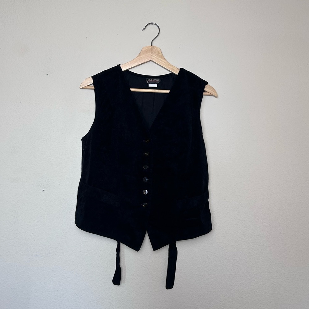 Vintage Tracy Evans Black Velour Vest Adjustable Black Soft Small Medium